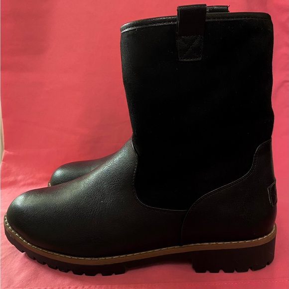 Nautica Boots Black Cream Faux Leather Suede Shearling Women 9.5 Men 8 Cozy Chic - Picture 8 of 13